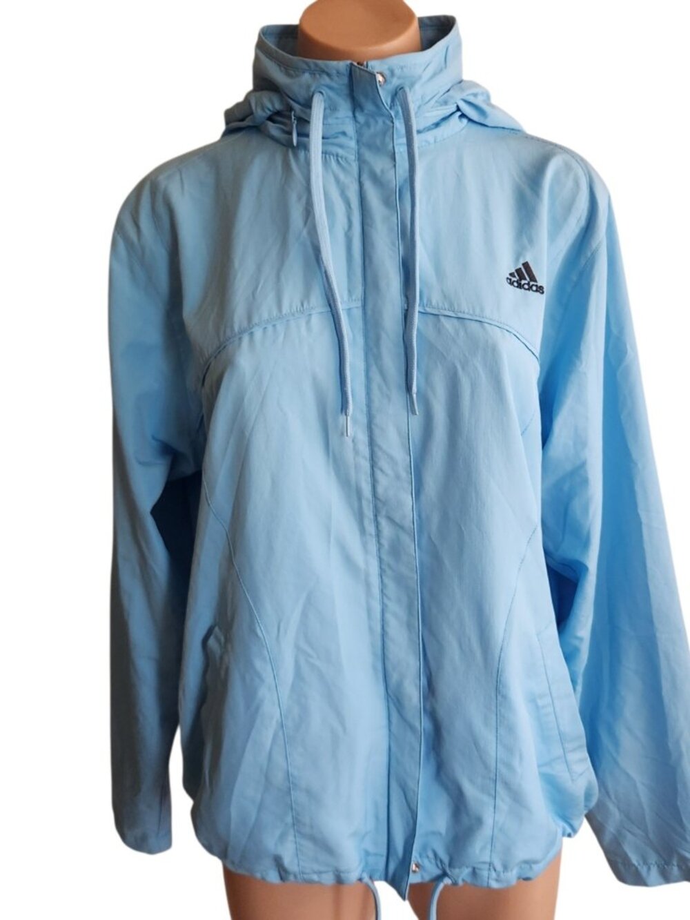 Adidas Hooded Lightweight Baby Blue Zip Up Golf Travel Packable Coat Size Large
